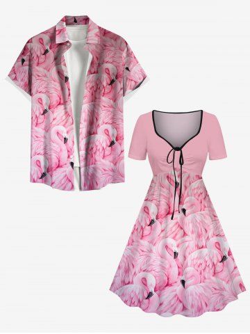 Flamingo Print Plus Size Matching Hawaii Beach Outfit For Couples