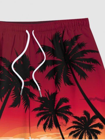 Coconut Tree Sunset Sea Sailboat Ombre Print Plus Size Matching Hawaii Beach Outfit For Couples