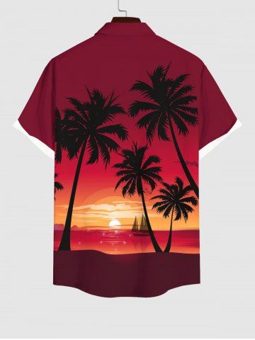 Coconut Tree Sunset Sea Sailboat Ombre Print Plus Size Matching Hawaii Beach Outfit For Couples