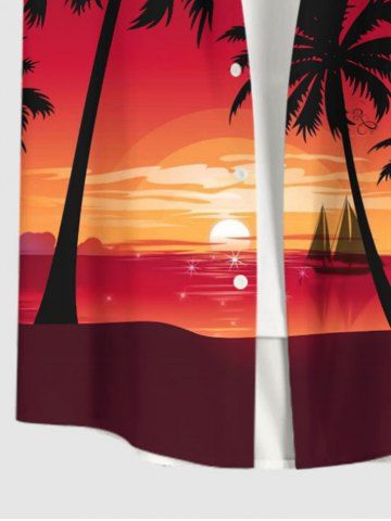Coconut Tree Sunset Sea Sailboat Ombre Print Plus Size Matching Hawaii Beach Outfit For Couples
