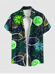 Plus Size Colorful Lemon Orange Print Hawaii Button Pocket Shirt For Men -  