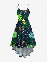 Plus Size Colorful Lemon Orange Print Hawaii High Low Asymmetric Cami Dress -  