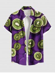Plus Size Kiwi Fruit Print Hawaii Button Pocket Shirt For Men -  