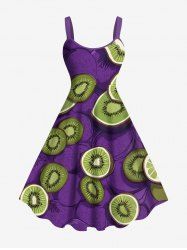Plus Size Kiwi Fruit Print Hawaii A Line Tank Dress -  