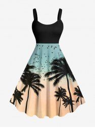 Robe Ligne A Hawaïen Ombrée Oiseau et Noix de Coco Imprimés de Grande Taille - café lumière S