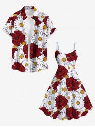 Tenue de Plage Grande Taille Imprimé à Fleurs Assorti pour la Plage - Rouge 