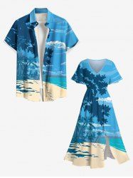 Coconut Tree Sea Beach Ombre Sky Print Plus Size Matching Hawaii Beach Outfit For Couples -  
