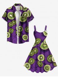 Kiwi Fruit Print Plus Size Matching Hawaii Beach Outfit For Couples -  