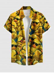 Plus Size Sunglasses Ducks Print Buttons Pocket Hawaii Shirt For Men -  