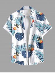 Plus Size Tropical Leaf Fruit Print Buttons Pocket Hawaii Shirt For Men -  