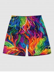 Plus Size Rainbow Oil Painting Colorful Graphic Print Hawaii Beach Shorts For Men -  
