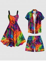 Tenue de Plage à Peinture à L'Huile Colorée et Amovible Grande-Taille pour Couples - Multi-A 
