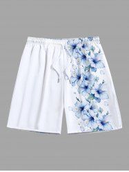 Short de Plage Hawaïen Fleur Feuille D'Hibiscus Imprimée de Grande Taille pour Homme - Blanc 6XL