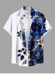 Plus Size Rose Flowers Leaf Print Buttons Pocket Hawaii Shirt For Men -  