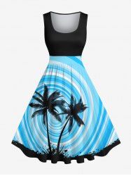 Plus Size Coconut Tree Paint Splatter Swirls Print Hawaii 1950s Vintage Dress -  