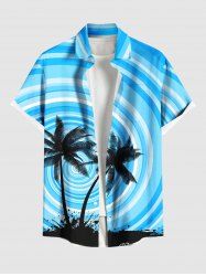 Plus Size Coconut Tree Paint Splatter Swirls Print Buttons Pocket Hawaii Shirt For Men -  