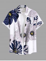 Chemise hawaïenne à rayures et imprimé floral, grande taille, avec poche boutonnée, pour hommes - Blanc 6XL