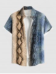 Chemise hawaïenne à poches boutons, imprimé géométrique texturé et motif serpent, grande taille, pour hommes - Multi-A L