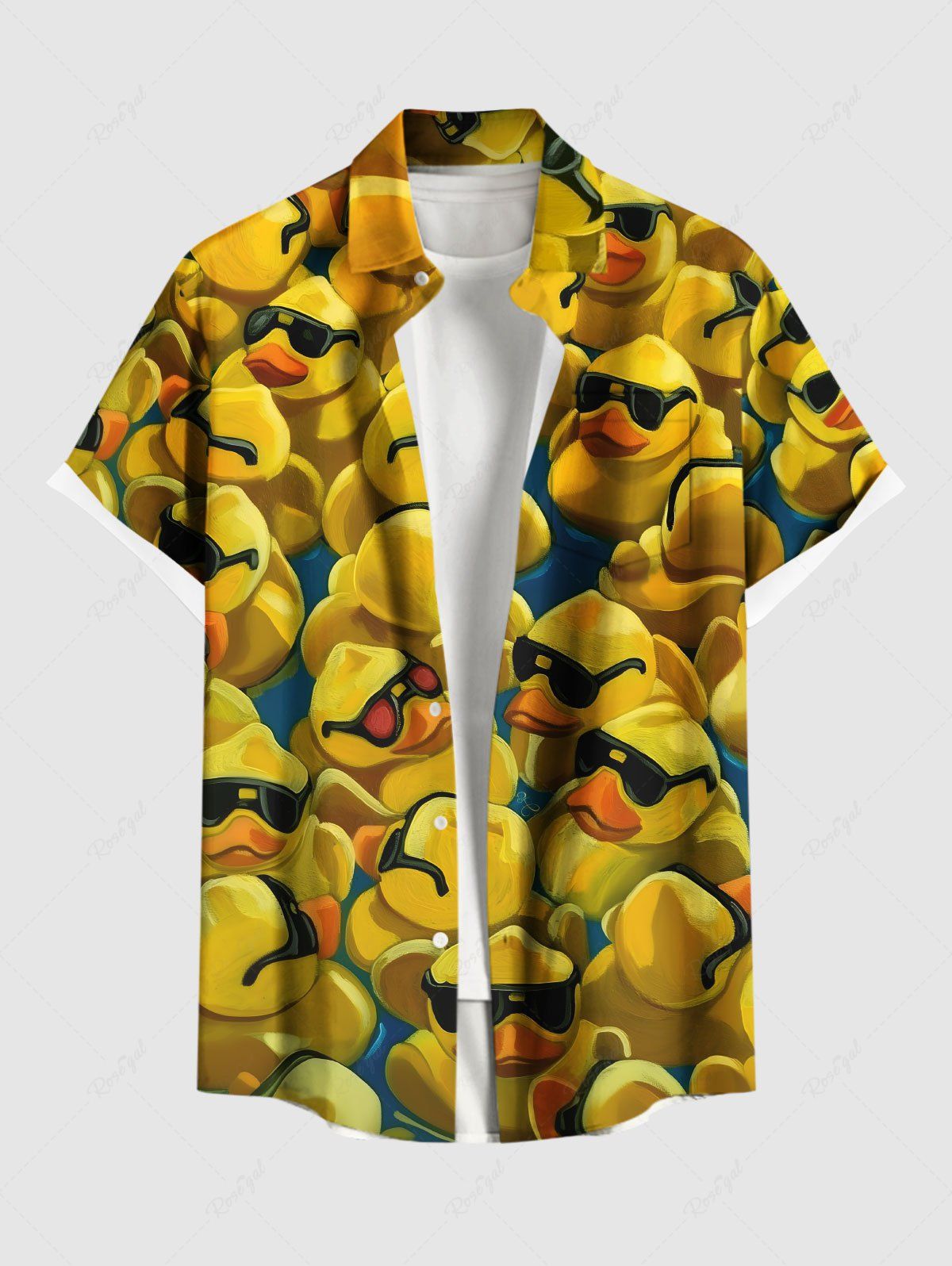 Discount Plus Size Sunglasses Ducks Print Buttons Pocket Hawaii Shirt For Men  