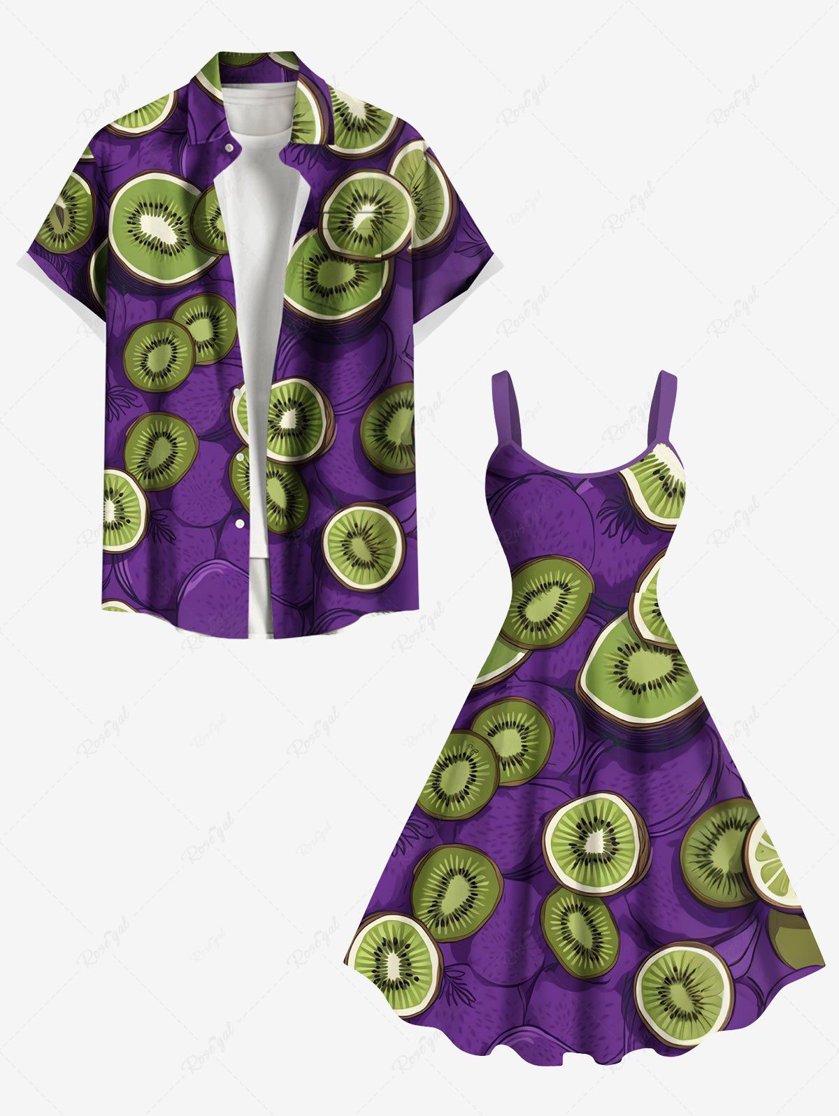 Discount Kiwi Fruit Print Plus Size Matching Hawaii Beach Outfit For Couples  