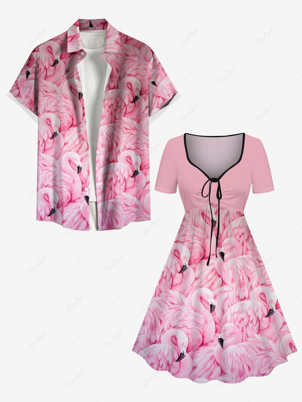 Online Flamingo Print Plus Size Matching Hawaii Beach Outfit For Couples  