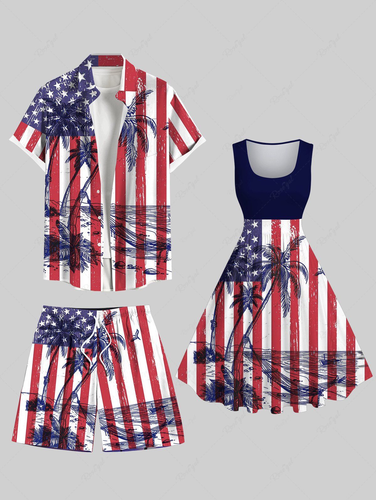 Tenue de Plage Grande Taille Imprimé Drapeau Américain Patriotique Rouge 