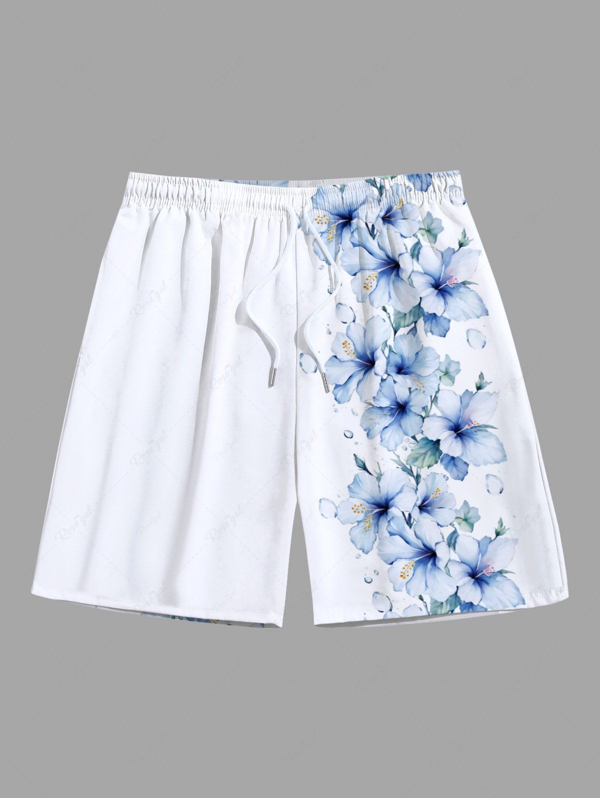 Outfit Plus Size Tropical Hibiscus Flower Leaf Print Hawaii Beach Shorts For Men  