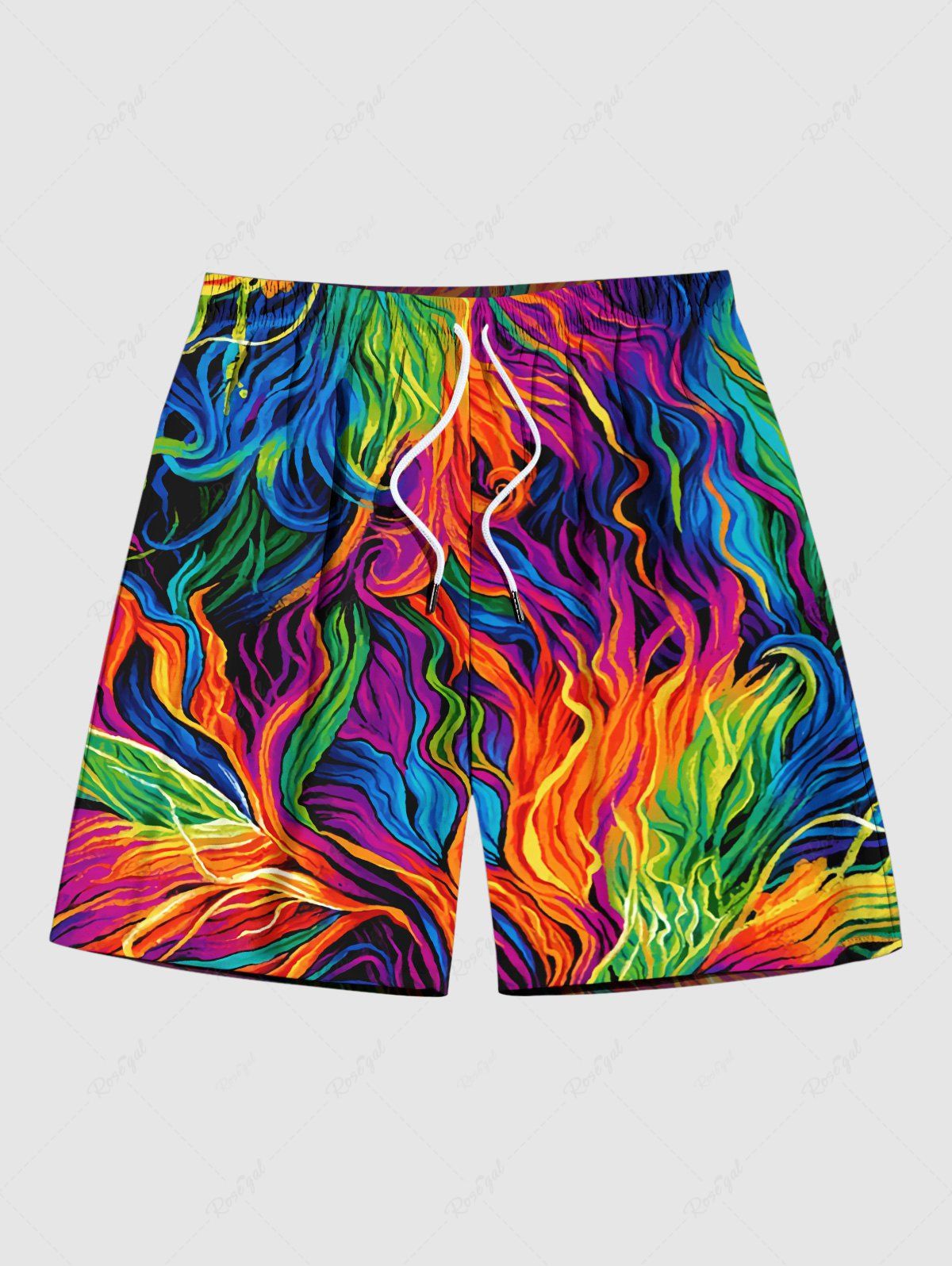 Chic Plus Size Rainbow Oil Painting Colorful Graphic Print Hawaii Beach Shorts For Men  