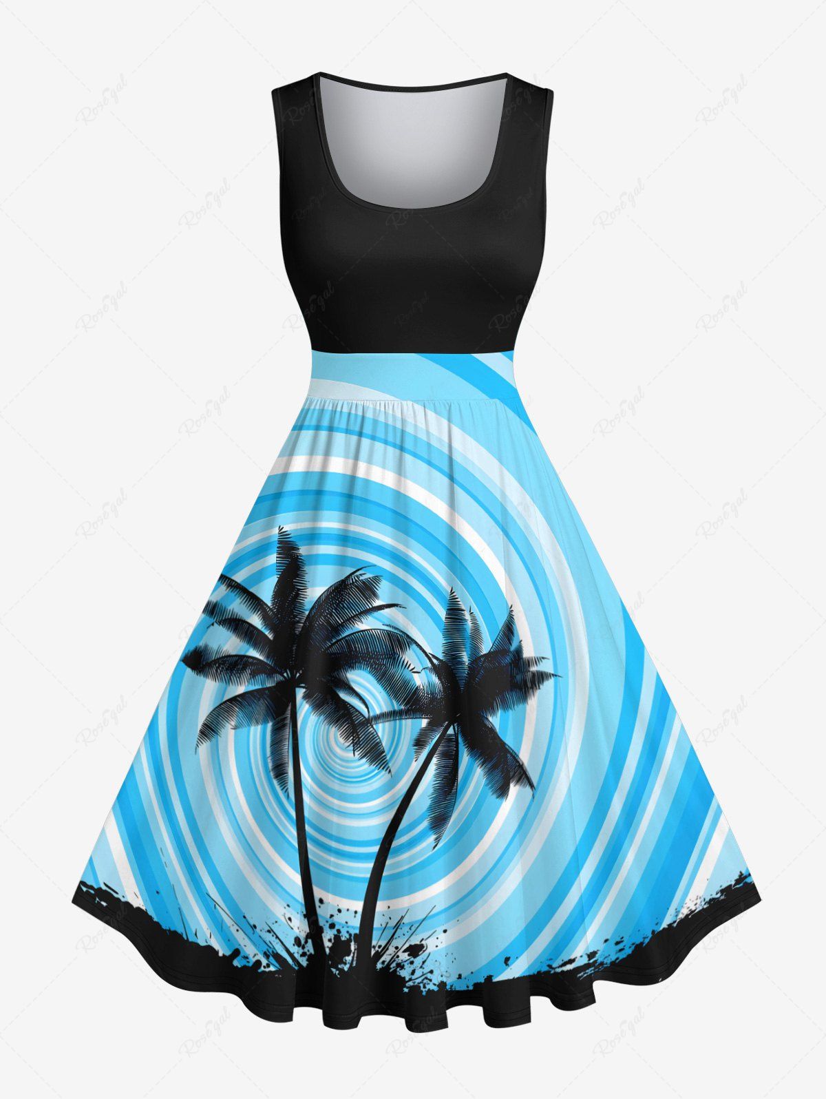 Shops Plus Size Coconut Tree Paint Splatter Swirls Print Hawaii 1950s Vintage Dress  