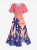 Tenue de Plage Grande Taille Imprimé Arbre de Noix de Coco et Fleurs - Rose clair 