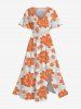 Tenue de Plage à Imprimé Hibiscus et Fleurs Tropicales Grande-Taille pour Couples - Orange 