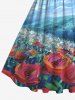Plus Size Painting Rose Flower Sky Cloud Print Hawaii Vintage Swing A Line Dress -  