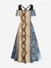 Plus Size Snake Pattern Geometric Textured Print Hawaii Cold Shoulder Crisscross A Line Maxi Dress -  
