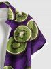 Plus Size Kiwi Fruit Print Hawaii Button Pocket Shirt For Men -  