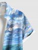 Plus Size Painting Rose Flower Sky Cloud Print Hawaii Button Pocket Shirt For Men -  