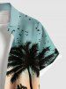 Plus Size Coconut Tree Bird Ombre Dusk Print Hawaii Button Pocket Shirt For Men -  