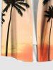 Plus Size Coconut Tree Bird Ombre Dusk Print Hawaii Button Pocket Shirt For Men -  
