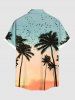 Plus Size Coconut Tree Bird Ombre Dusk Print Hawaii Button Pocket Shirt For Men -  