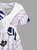 Plus Size Striped Petal Flower Print Hawaii Split Pocket A Line Midi Dress -  