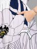 Plus Size Striped Petal Flower Print Hawaii Split Pocket A Line Midi Dress -  