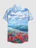Plus Size Painting Rose Flower Sky Cloud Print Hawaii Button Pocket Shirt For Men -  