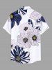 Chemise hawaïenne à rayures et imprimé floral, grande taille, avec poche boutonnée, pour hommes - Blanc 6XL