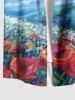 Plus Size Painting Rose Flower Sky Cloud Print Hawaii Button Pocket Shirt For Men -  