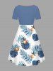 Plus Size Tropical Leaf Fruit Print Cinched Hawaii Dress -  