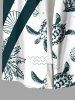 Plus Size Sea Creatures Turtle Pineapple Coconut Tree Print Buttons Pocket Hawaii Shirt For Men -  