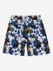 Plus Size Skull Floral Print Hawaii Drawstring Beach Shorts For Men -  