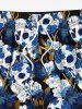 Plus Size Skull Floral Print Hawaii Drawstring Beach Shorts For Men -  