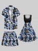 Plus Size Skull Floral Print Hawaii Drawstring Beach Shorts For Men -  