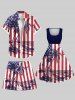 Plus Size Coconut Tree Sea Patriotic American Flag Print Hawaii Drawstring Beach Shorts For Men -  