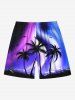Plus Size Coconut Tree Colorful Ombre Aurora Galaxy Print Hawaii Drawstring Beach Shorts For Men -  